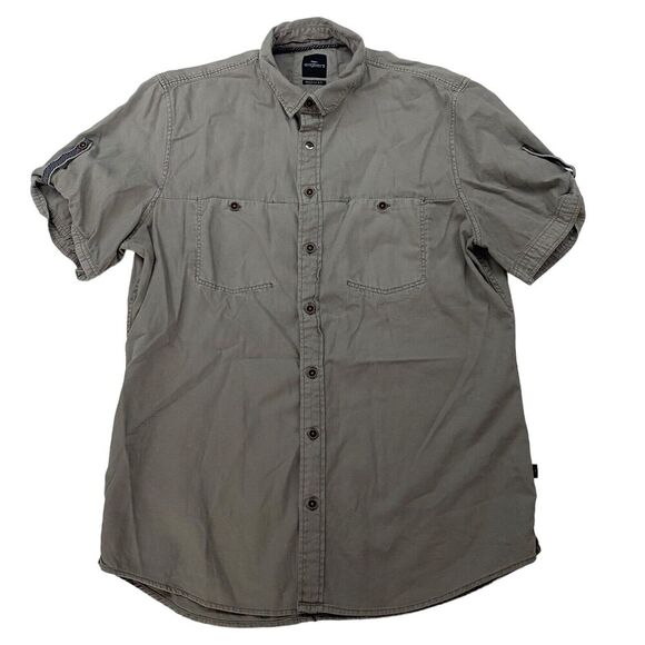 Engbers Regular Fit Gray Short Sleeve Button Up Shirt Size M 39/40 100% Cotton - Picture 1 of 13